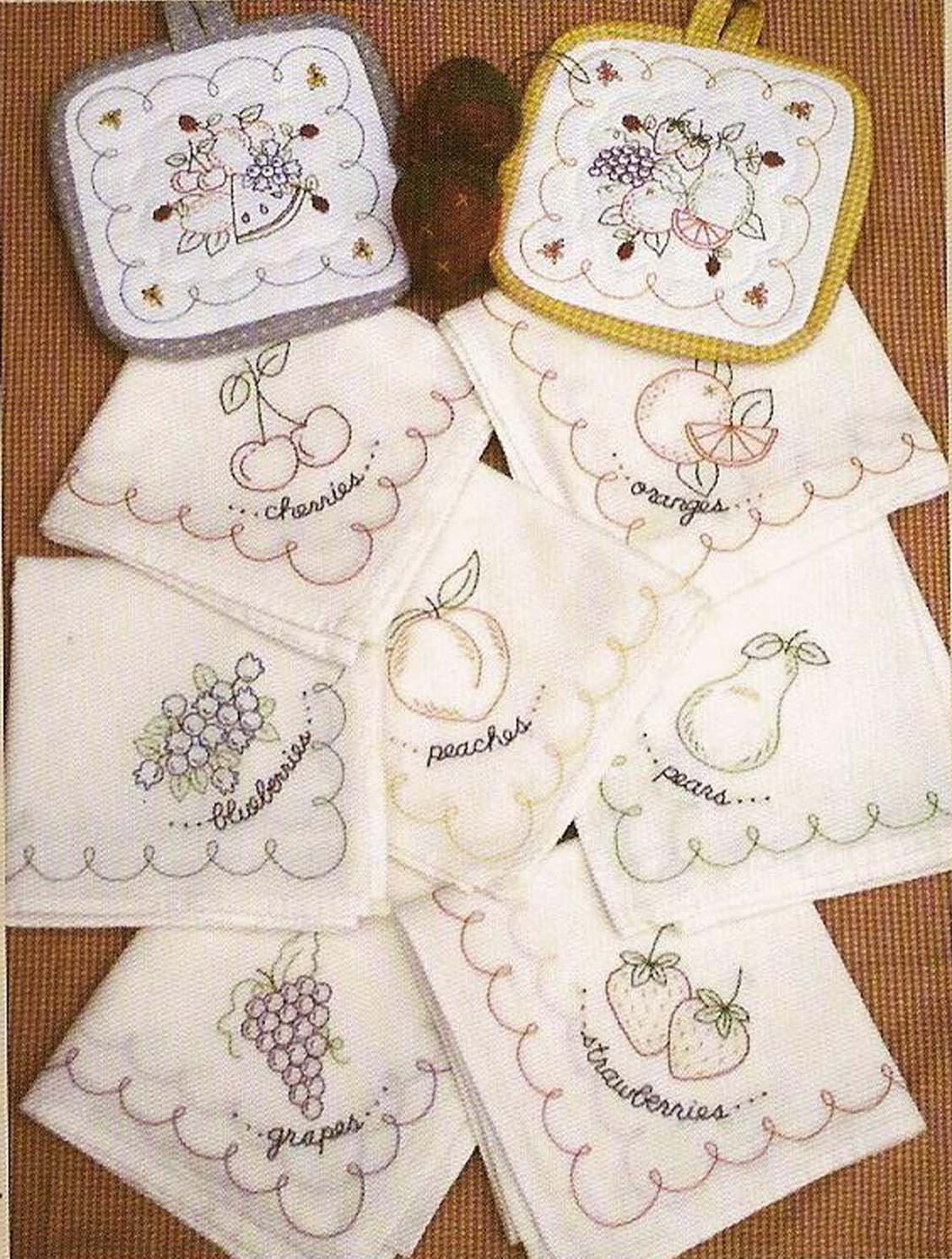 lot of 6 Matching Vintage Handmade flour sack Dish Towels embroidery